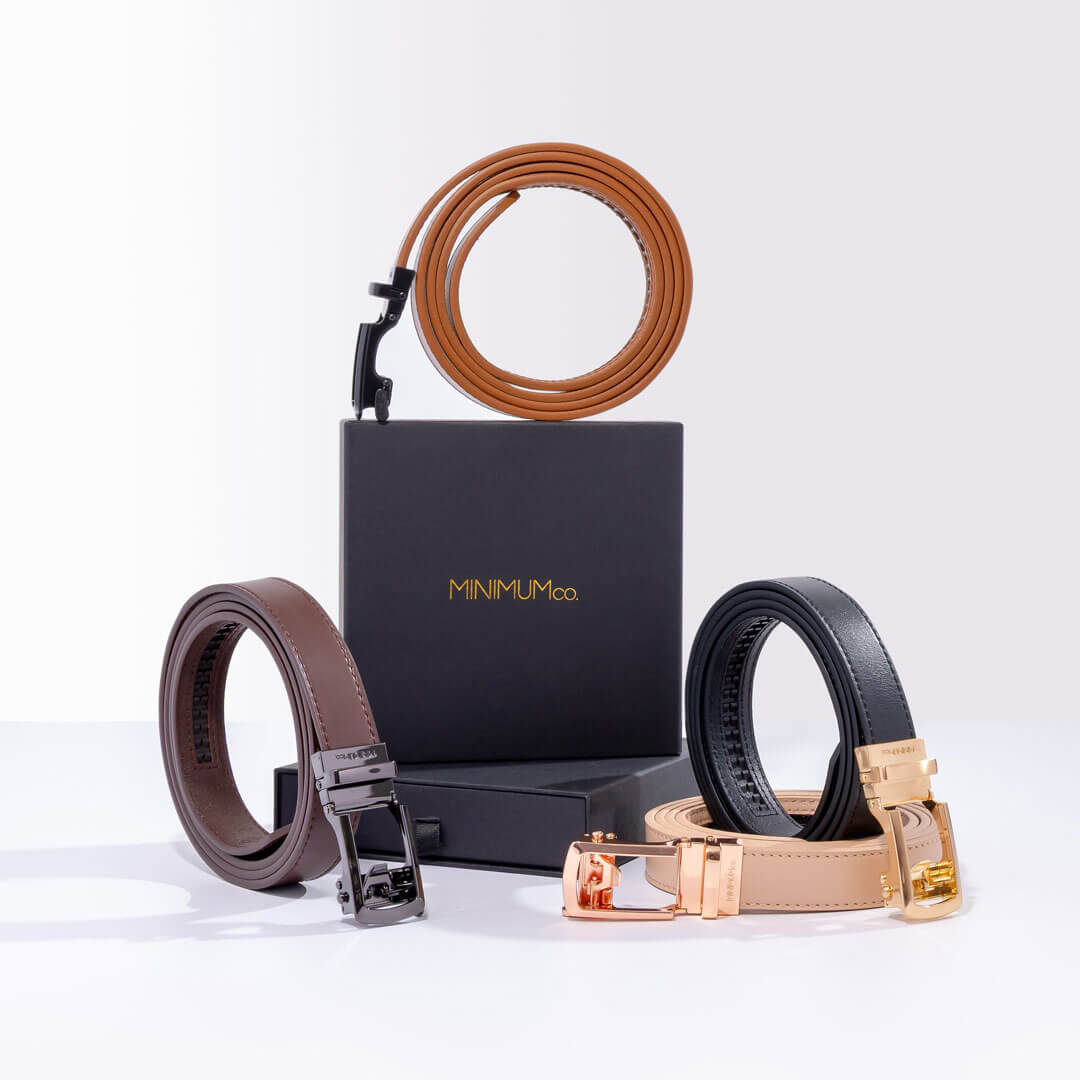 Her Triple Bundle by Minimum Co featuring three women's holeless ratchet belts